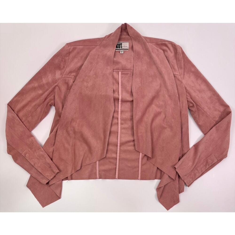 Kut from the Kloth Pink Faux Suede Drape Front Waterfall Jacket Size Medium - Picture 5 of 10
